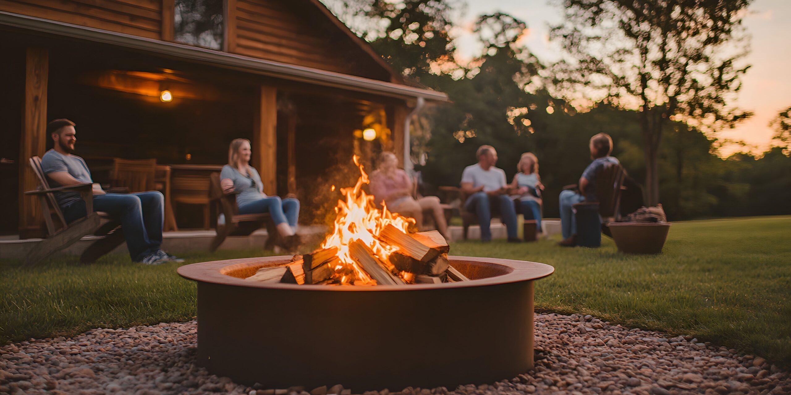 Gruppe von Menschen genießt einen geselligen Abend bei Sonnenuntergang