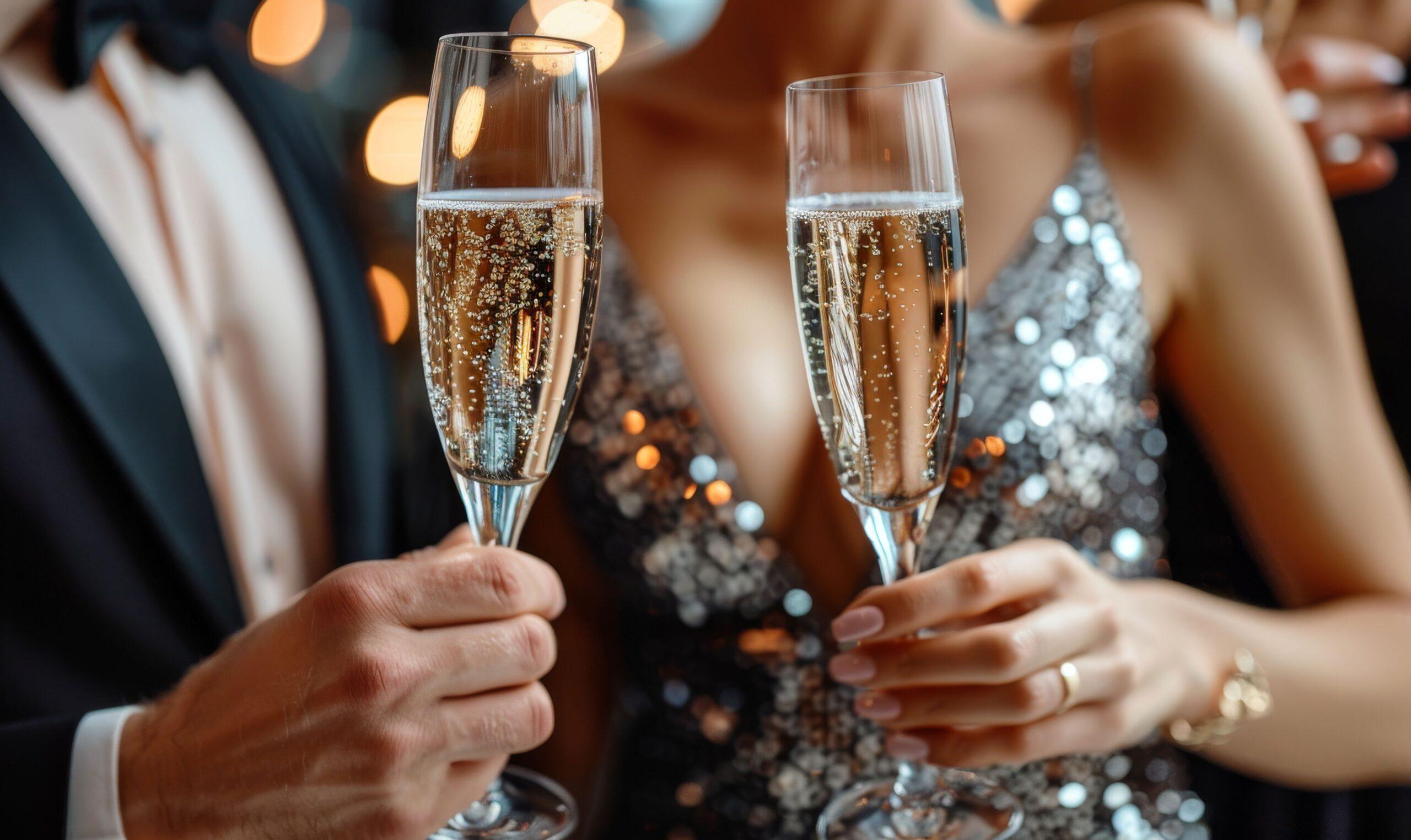 Elegantes Paar stößt mit Champagner an