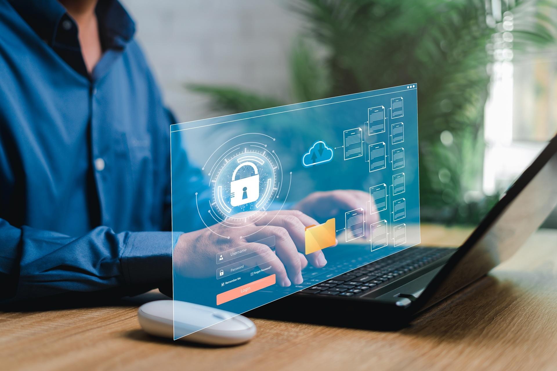 E-Learning Cybersecurity beim sicheren Login am Laptop

