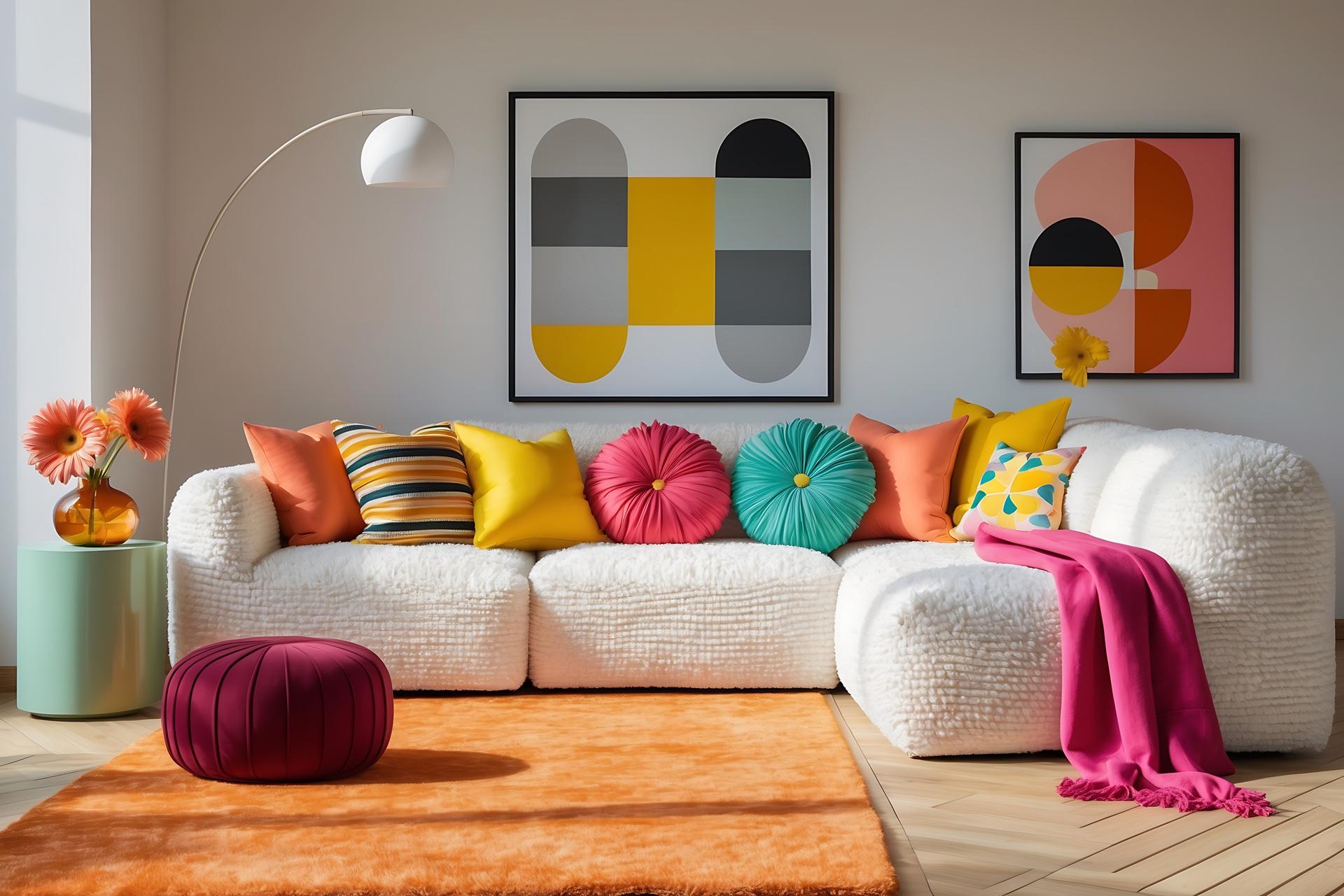 Farbenfrohes Wohnzimmer mit Akzenten | Klick Vinyl Marmoroptik

